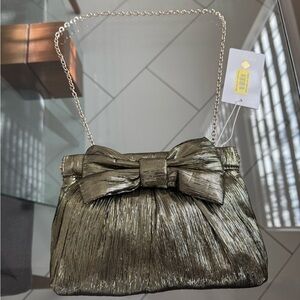 Gold Metallic Bow Clutch Wristlet